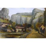 George Willis Pryce (early 20th Century) - Oil on canvas - Cheddar Gorge, a view of the village with