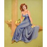 Roy Gamlin - Acrylic on canvas - Portrait of a lady in ballgown, signed lower right, 59cm x 49.