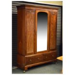 Early 20th Century mahogany wardrobe fitted arch mirrored door with two drawers below, 156cm wide