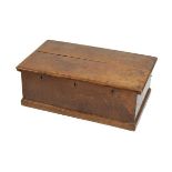 19th Century oak box, the hinged top having moulded edge, 83cm wide