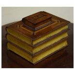 19th Century inlaid fruitwood box modelled as a stack of books, 22cm wide