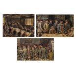 G.A. Short - Three watercolours - Tavern scenes, 11cm x 17cm (x2), the other 12.5cm x 17cm, framed