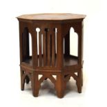 Early 20th Century oak octagonal occasional table having Gothic tracery panels, 50cm wide