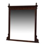 Victorian walnut framed overmantel having carved and fluted frieze, turned acorn finials and