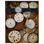 Box containing an assortment of 19th Century and later pocket watch dials, movements, cases etc