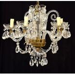 Mid 20th Century five branch lustre drop light fitting, approximately 45cm diameter