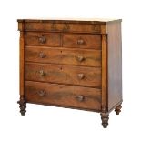 Victorian mahogany chest of two short over three long drawers, flanked by columns raised on turned