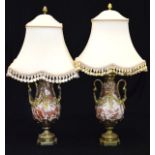 Good pair of gilt metal-mounted variegated marble urns or table lamps in the 18th Century French