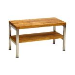 Contemporary brushed steel and oak two tier coffee table, 85cm x 35cm