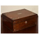 Victorian mother-of-pearl inlaid rosewood box with later compartmentalised interior, 30cm wide