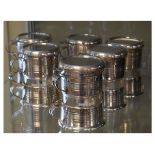 Set of six mid 20th Century French silver-plated coffee percolators, each with metal body over Dur-