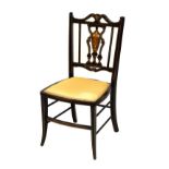 Edwardian mahogany and bone inlaid salon chair having upholstered seat