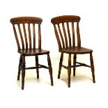 Pair of beech and elm seat lath back kitchen chairs