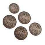 Coins - English - Four Victorian crowns (1890, 1891, 1897 and 1900), together with a half-crown (