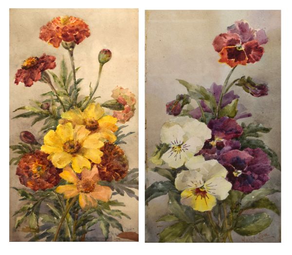 Early 20th Century English School - Pair of watercolours - Still life of spring flowers,