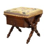 Late 19th/early 20th Century walnut framed stool with storage compartment below the seat,