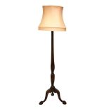 Mid 20th Century mahogany reeded column standard lamp on tripod base