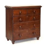 Late 19th/early 20th Century stained pine chest of two short over three graduated drawers, 94cm wide