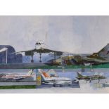 Peter Owen (20th Century) - Watercolour - Montage of various aircraft including; Concorde, signed