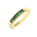 18ct gold and five-stone emerald ring, size M, 3.6g gross approx