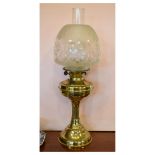 Brass paraffin/oil lamp with frosted glass shade