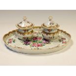 Continental porcelain Sampson type oval deskstand having floral decoration, 24cm wide