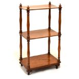 Victorian mahogany three tier what-not, 54cm wide