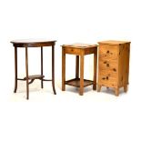Two occasional tables and a pine chest of three drawers