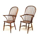Two late 19th/early 20th Century beech and elm stickback Windsor arm chairs