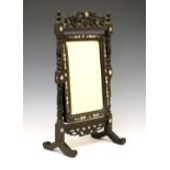 Continental ebonised and mother-of-pearl inlaid dressing table mirror, 46cm high