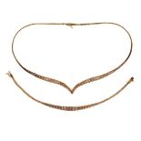 9ct gold three-colour necklace and matching bracelet, 15.8g approx, cased