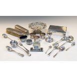 Collection of silver items including: an Edward VII silver bon bon dish, Chester 1904, George V