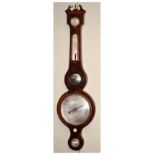 19th Century mahogany-cased wheel or banjo barometer, J. Pini, 13 Bald's Gard's, Leath'r Lane,
