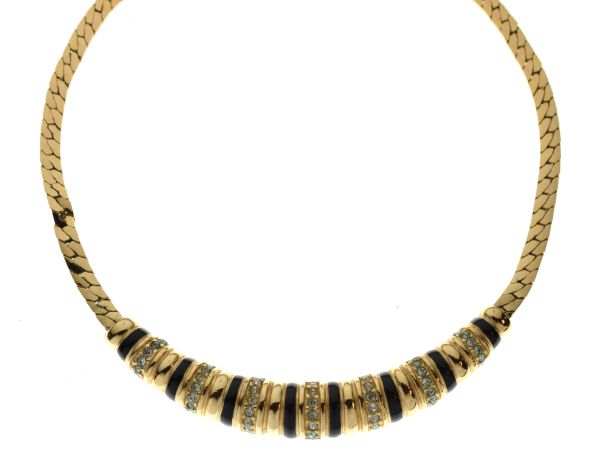 Christian Dior - Gold-plated necklace set diamante pastes and enamel on flexible chain