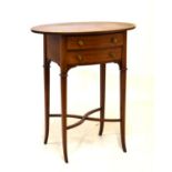 Edwardian mahogany and string inlaid oval top occasional table raised on slender tapered supports