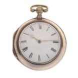 George III silver pair-cased pocket watch, Blomer, London, white-enamelled convex Roman dial, signed