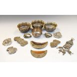 Good collection of Eastern white metal items including; bowls, chatelaines, belts and belt buckles