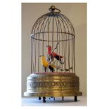 Mid 20th Century Continental brass-cased singing bird musical automaton, modelled with two birds