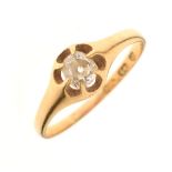 18ct gold and solitaire diamond ring, with 'Gypsy'-set Old European-cut stone, size P½, 2.5g gross
