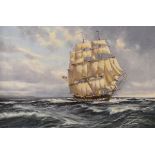 Robin Brooks (20th Century) - Oil on canvas - USS President, a tall-masted sailing ship flying the