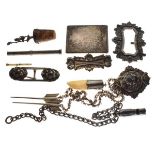Collection of silver and white metal items to include a silver sliding picture frame, bottle