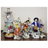 Collection of 19th/20th Century Continental porcelain figures, figure group and table centre base,