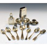 Selection of silver items including; George V silver match holder, Sheffield 1918 etc, 8.0toz