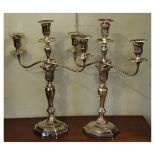 Pair of Art Deco-style silver-plated candelabra, each of two-branch (three-light) design on