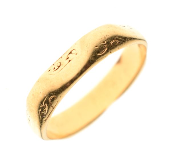 18ct gold wedding band, size N, 2.8g approx