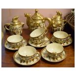 Japanese Satsuma six person tea set having decoration of Geisha and gilt dragons