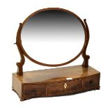 George III mahogany and string inlaid bowfront box base dressing table mirror fitted three