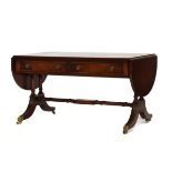 Reproduction mahogany drop leaf coffee table, 102cm wide with flaps down
