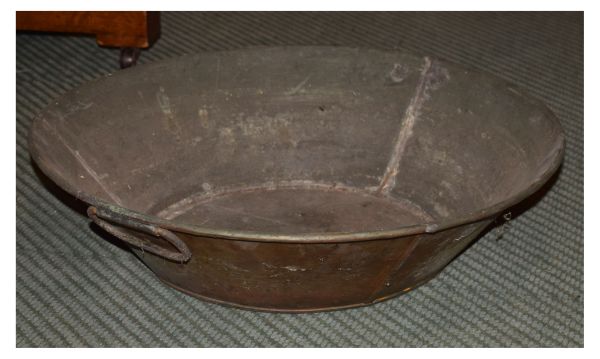 Vintage copper cream-skimming bowl, 52cm diameter