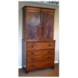 19th Century mahogany secretaire chest with associated bookcase top, fitted pigeon holed interior